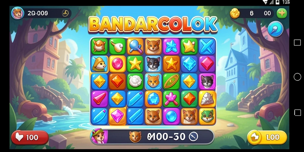 Gameplay seru dari BANDARCOLOK dengan level Match-3 yang menantang.