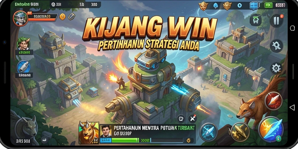 Screenshot gameplay KIJANGWIN yang menunjukkan pertarungan Tower Defense yang seru.